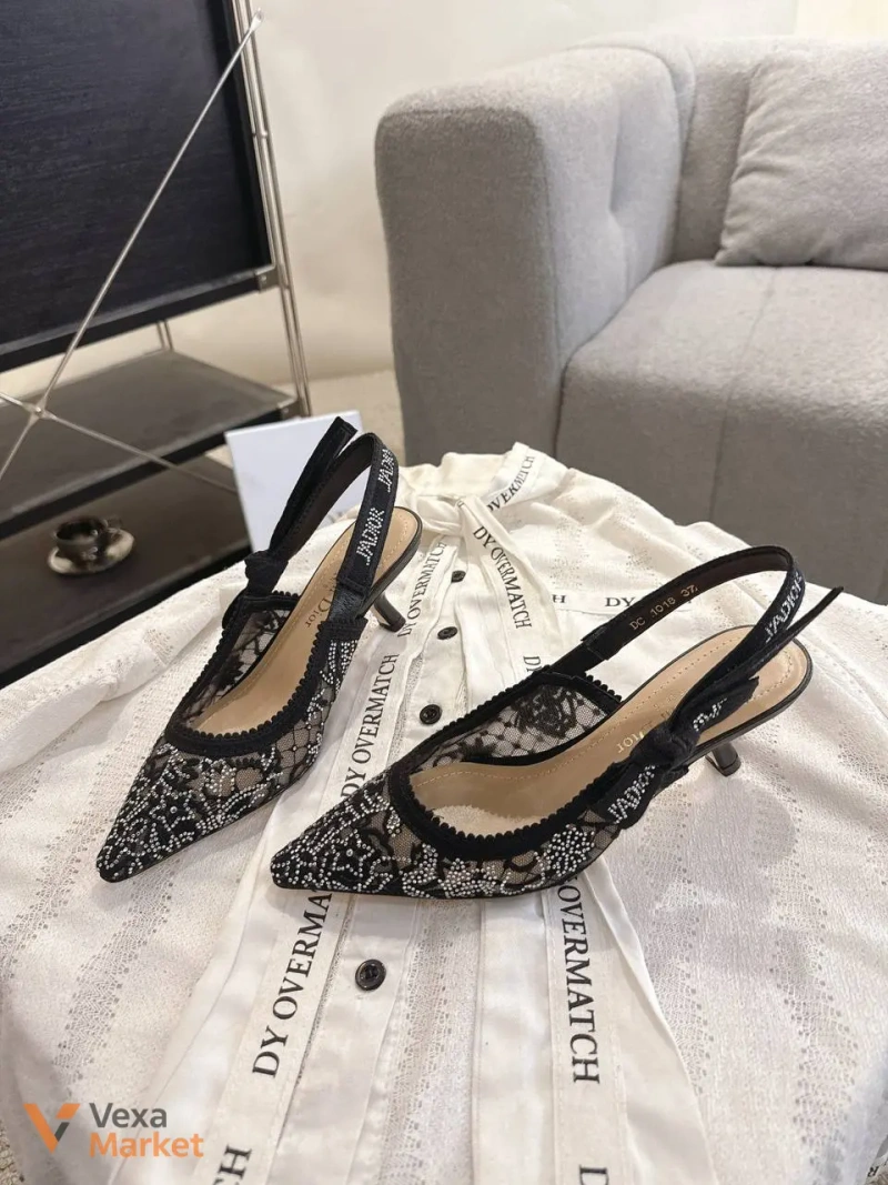 Туфлі Dior жіночі шкіряні текстильні чорні — фото 3