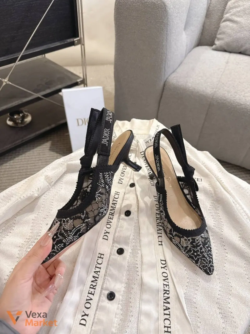 Туфлі Dior жіночі шкіряні текстильні чорні — фото 4