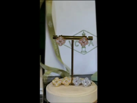 Van Cleef & Arpels Vintage Alhambra Серьги Белое/Желтое/Розовое Золото 18К с Бриллиантами