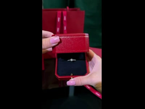 Cartier Solitaire Ring 18K Gold Emerald Cut Diamond 0.4ct D/VS1, 0.35ct E/VVS1