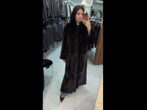 Преміальна норкова шуба махагон 130 см