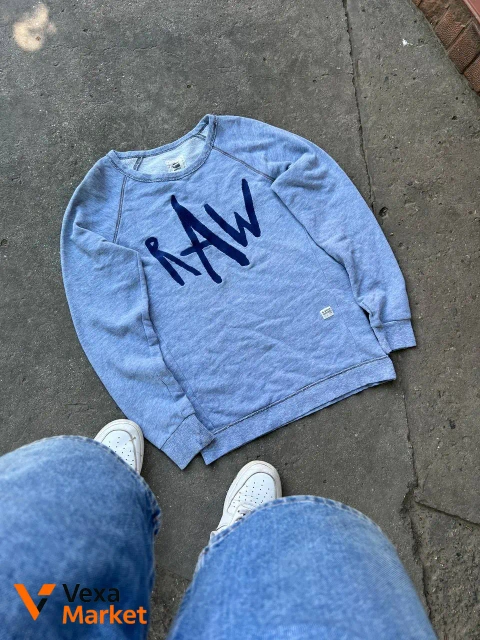 VINTAGE G-STAR RAW 96 LIMBAR ART R/SW LONGSLEEVE EMBROIDERED SWEATSHIRT LIGHT BLUE
