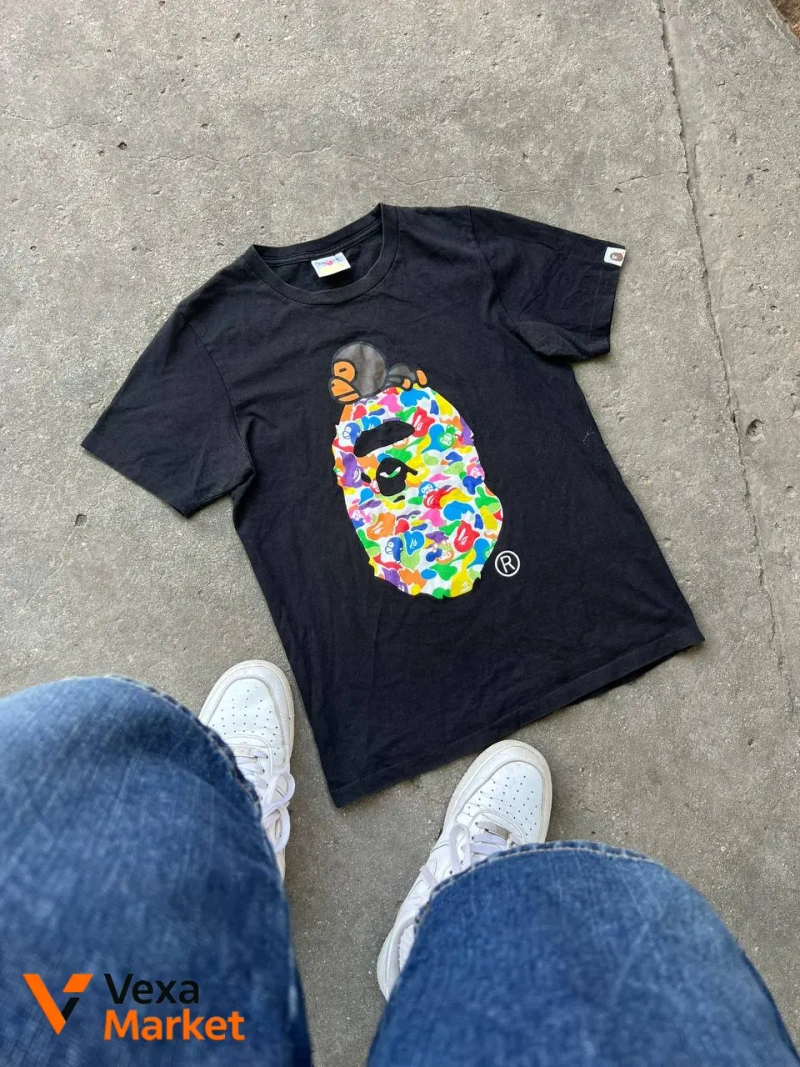 VINTAGE SINGLE STITCH BAPE A BATHING APE MULTI COLOUR BIG LOGO T-SHIRT M