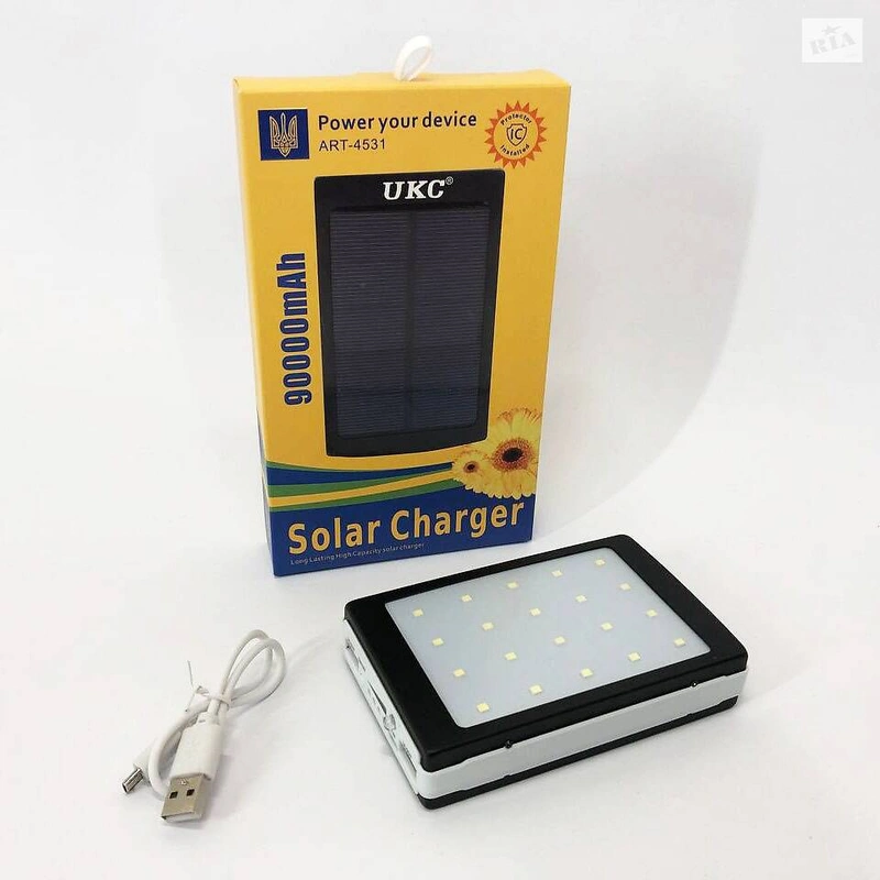 Зарядний пристрій Power Bank 90000mAh сонячна панель та 20LED ліхтар — фото 6
