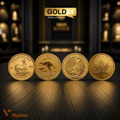 Золоті монети Krugerrand, Britannia, Australian Kangaroo, Canadian Maple Leaf 31,1г