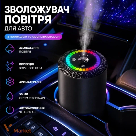 Автомобильный увлажнитель воздуха с проекцией звездного неба и ароматизатором