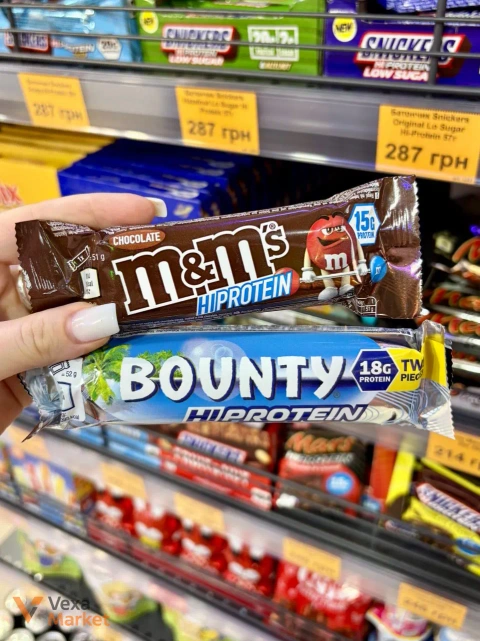 Батончик Bounty Hi-Protein 18г, Батончик M&M's Hi-Protein 15г