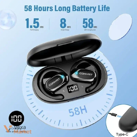 Беспроводные наушники CONYAT Bluetooth 5.4 с большими ушными крючками, 58 часов HD стереозвука, водонепроницаемые IP7, черный