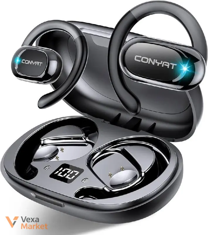 Беспроводные наушники CONYAT Bluetooth 5.4 с большими ушными крючками, 58 часов HD стереозвука, водонепроницаемые IP7, черный — фото 2