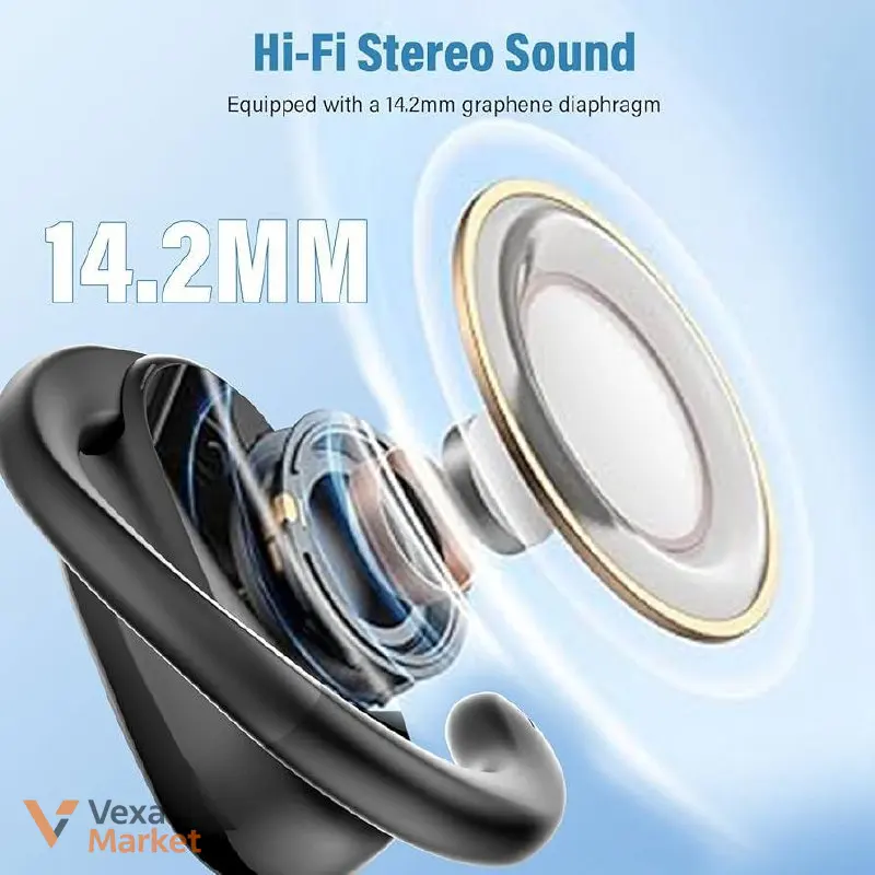 Беспроводные наушники CONYAT Bluetooth 5.4 с большими ушными крючками, 58 часов HD стереозвука, водонепроницаемые IP7, черный — фото 5