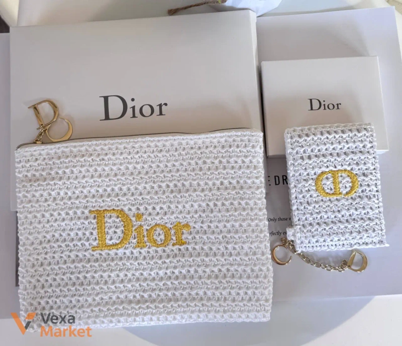 Біла плетена косметичка з рафії та дзеркальце Dior — фото 8