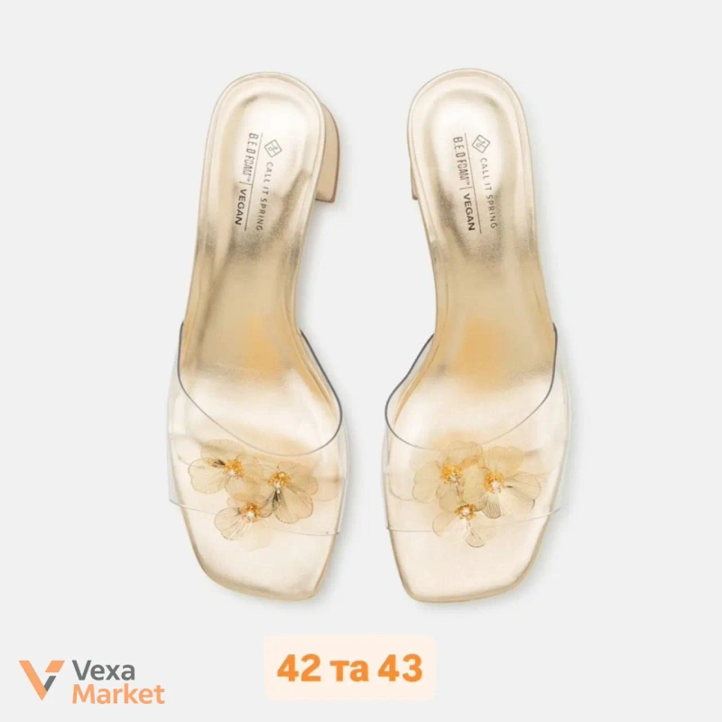 Босоніжки CALL IT SPRING золоті з прозорим верхом та квітами — фото 3
