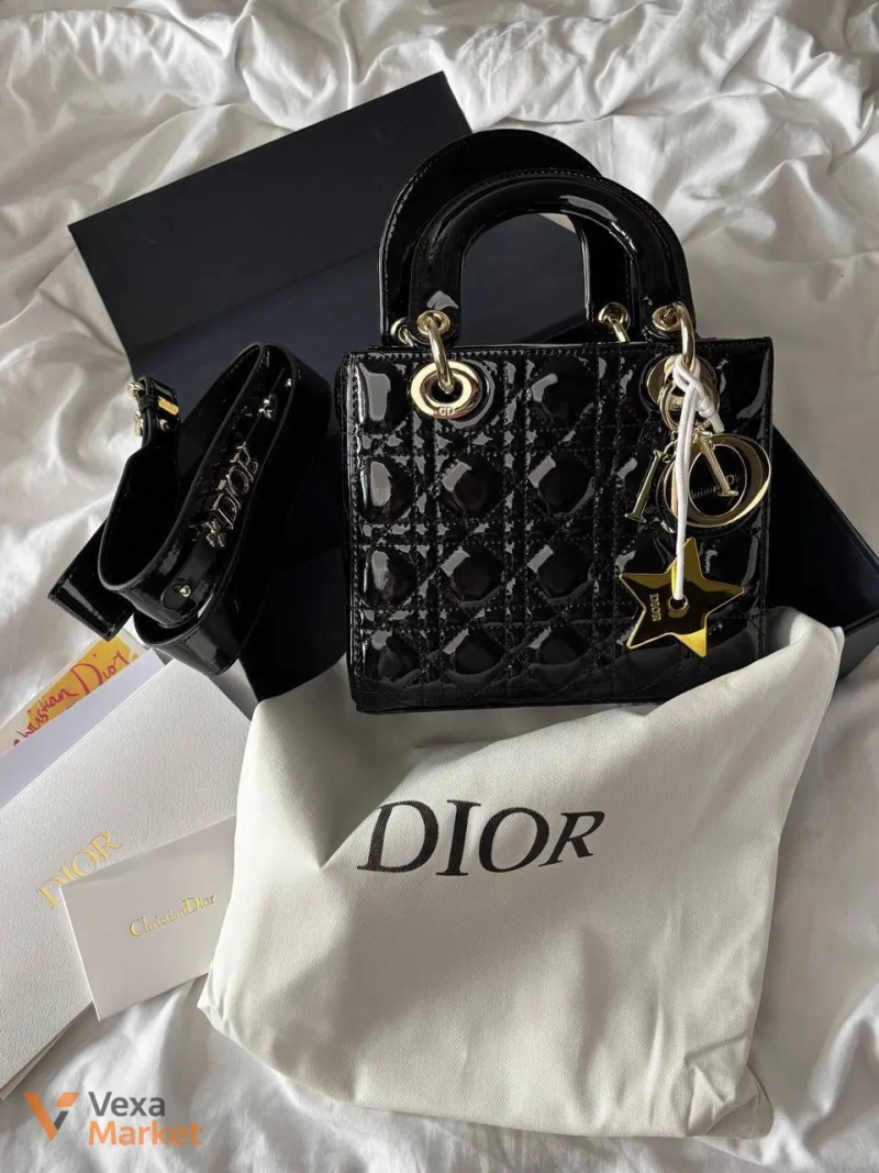 Dior Lady Black Patent Cannage Gold Hardware — фото 2