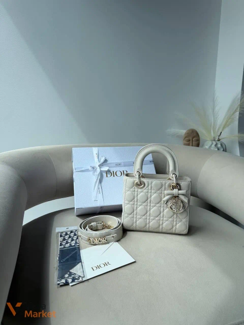Dior Lady Milk/Gold сумка з натуральної шкіри