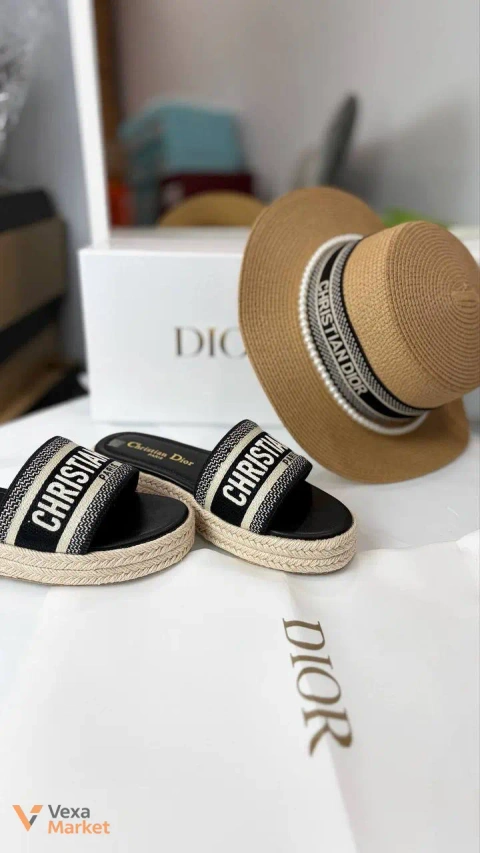 Dior шльопки текстиль солома 37-40