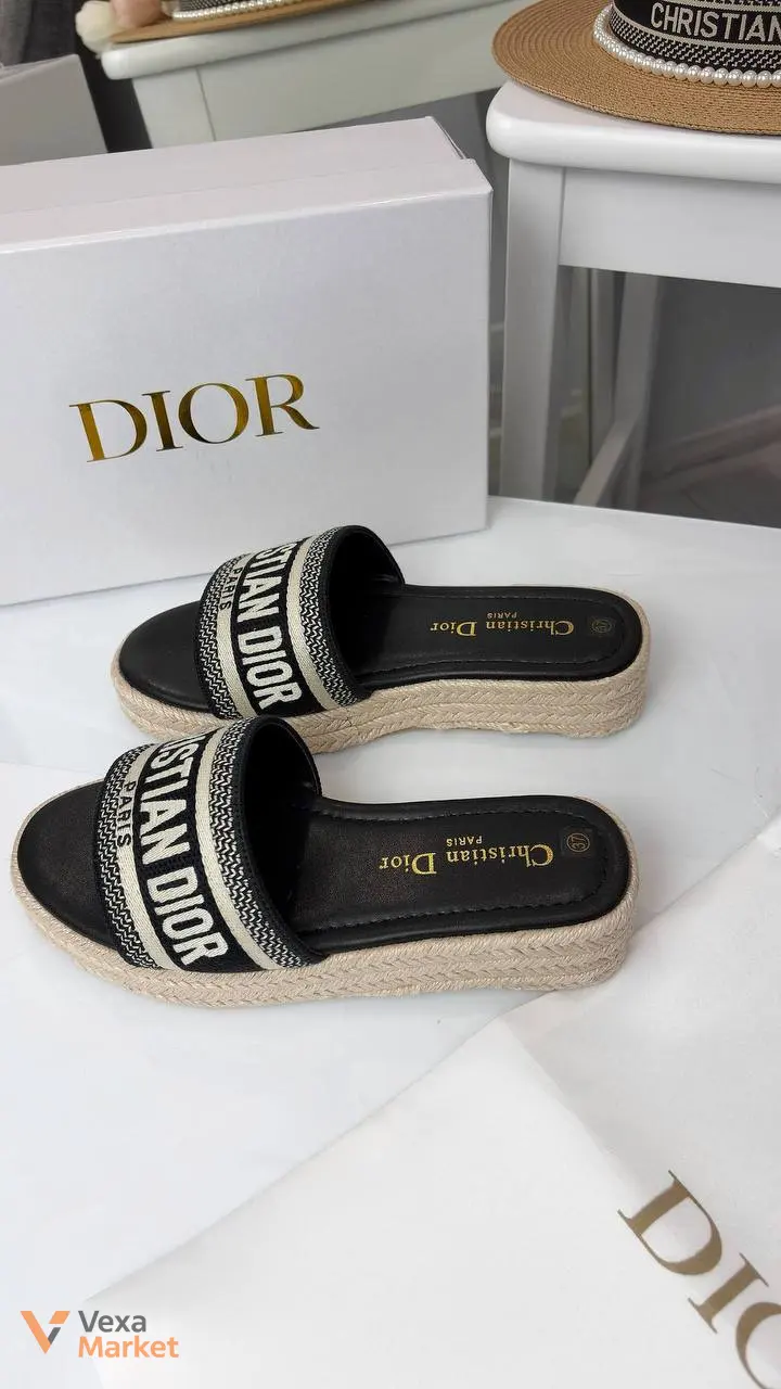Dior шльопки текстиль солома 37-40 — фото 3