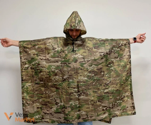 Дощовик-пончо тактичний Ripstop Polyester Мультикам 210x140 см