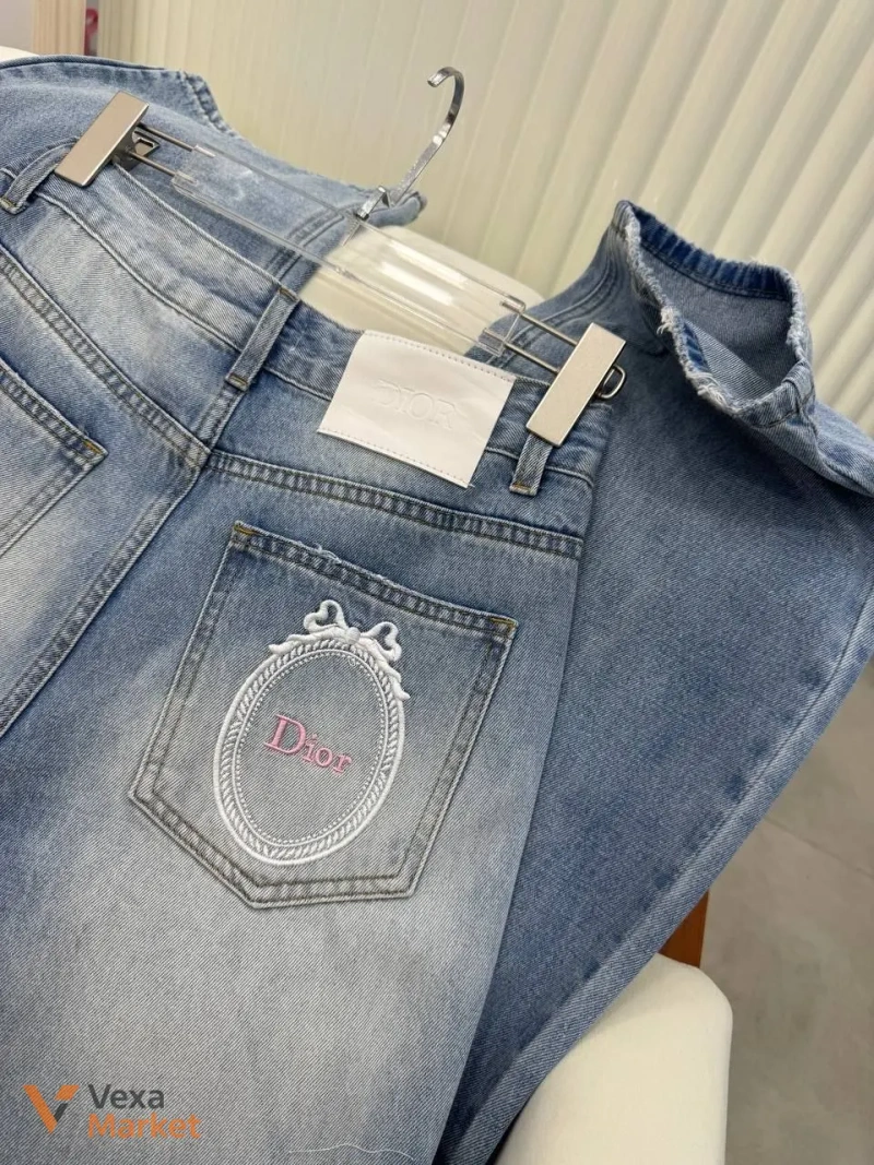 Джинси Dior жіночі блакитні вишиті — фото 3