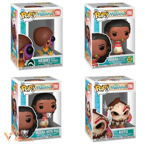 Funko Pop! Disney Moana Heihei, Moana with Heart of Te Fiti, Moana with Pua, KOTU