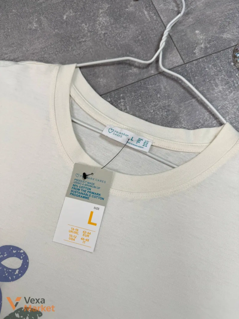 Футболка Primark молочного кольору оверсайз з принтом "Summer" — фото 3