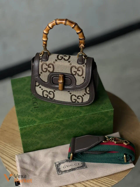Gucci Bamboo Mini сумка шкіра канва