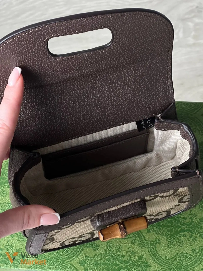 Gucci Bamboo Mini сумка шкіра канва — фото 6