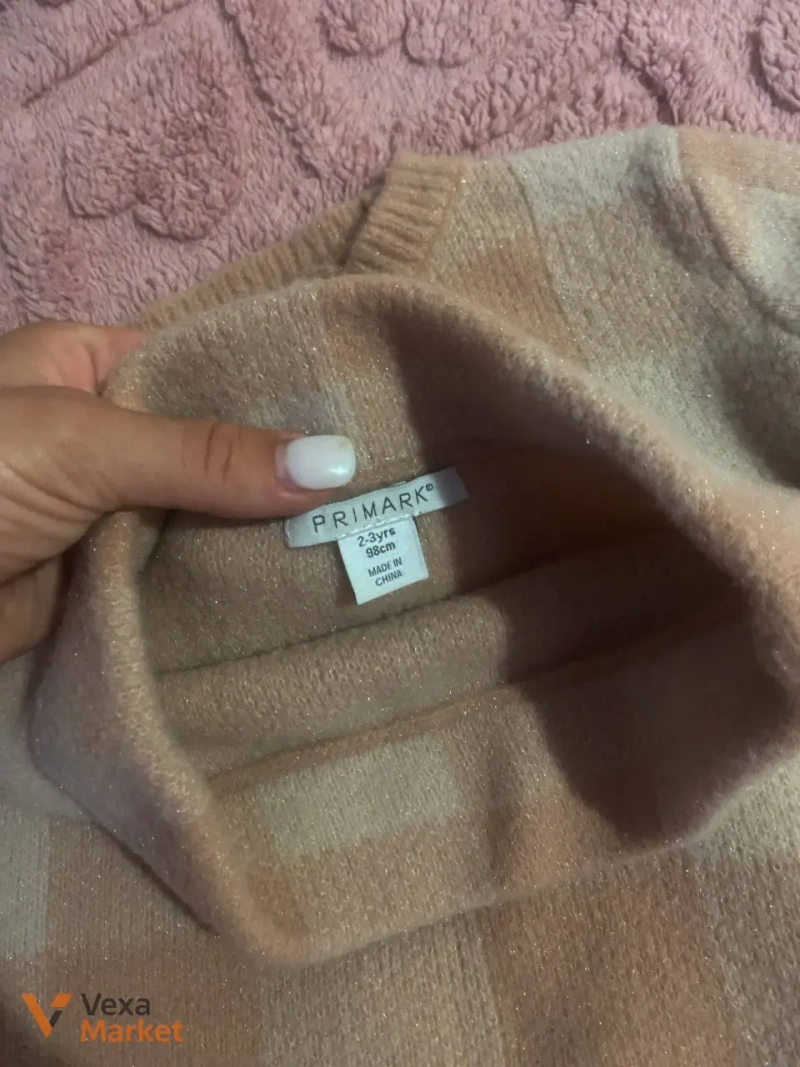 Комплект детский Primark свитер и юбка клетка бежевый — фото 2