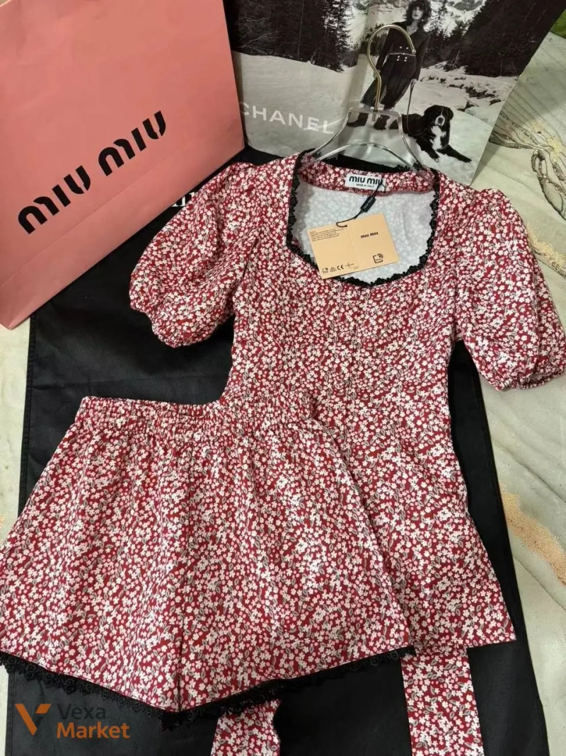 Костюм Miu Miu: сорочка з вкороченим рукавом та шорти, 100% бавовна, розміри S, M — фото 3