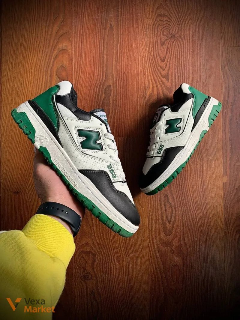 Кросівки чоловічі New Balance 550 Black & White & Green — фото 7