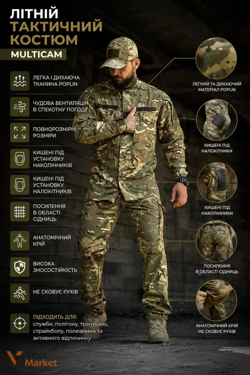 Літній тактичний костюм Poplin Multicam — фото 2