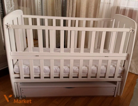 Ліжечко дитяче з масиву бука, біле, 120х60 см