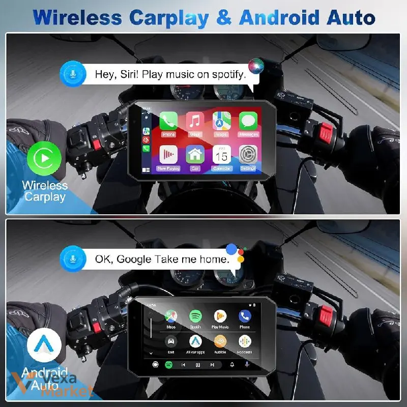 Магнітола для мотоцикла mt52b з Android Auto, Carplay, GPS, двома відеореєстраторами 2K — фото 7