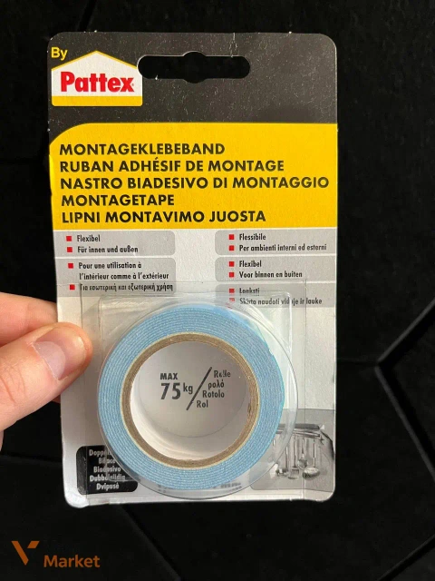 Монтажна двостороння клейка стрічка Pattex 75 кг 1.5 м × 19 мм