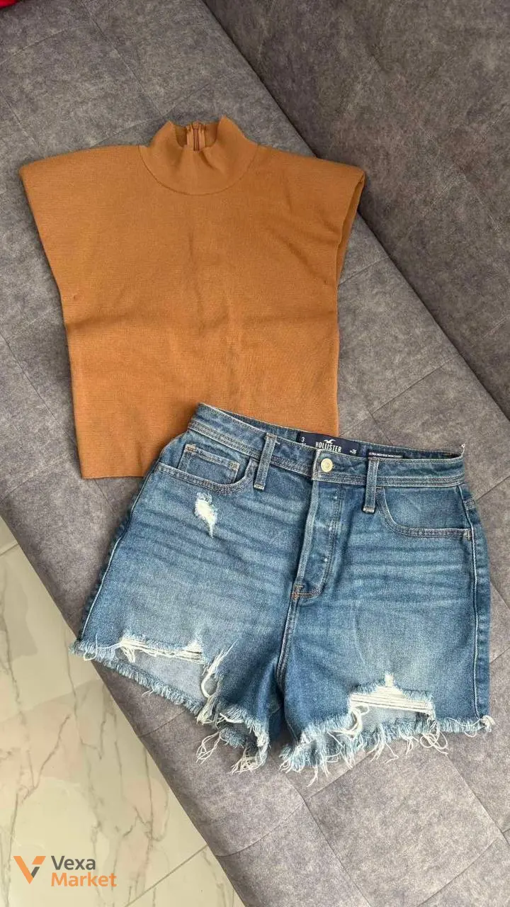 Набір: джинсові шорти Hollister та топ Zara на розмір S