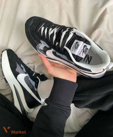 Nike Sacai Vaporwaffle кроссовки мужские черные замша/текстиль