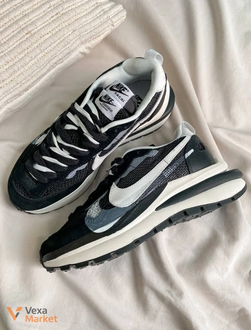 Nike Sacai Vaporwaffle кроссовки мужские черные замша/текстиль — фото 3