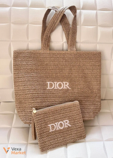Плетена пляжна сумка-шопер Dior з косметичкою