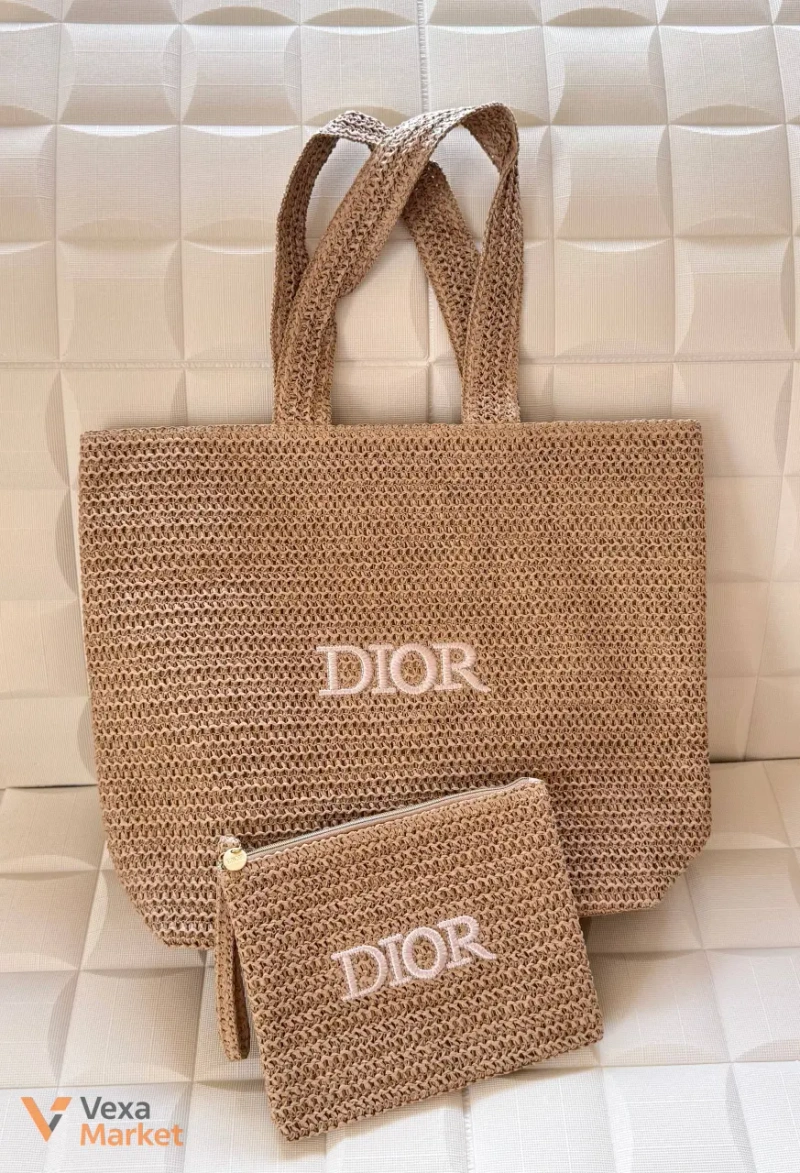 Плетена пляжна сумка-шопер Dior з косметичкою — фото 3