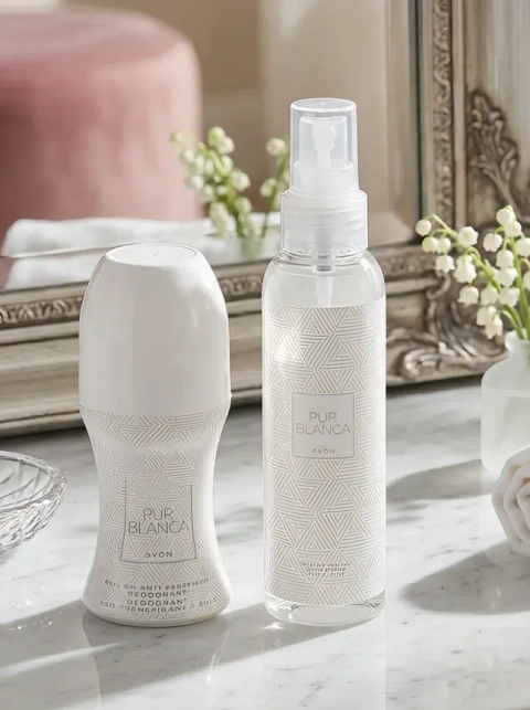 Набір парфумований спрей для тіла + дезодорант pur blanca, avon /ейвон