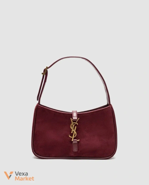 Saint Laurent Hobo Le 5 A 7 Shoulder Bag Dark Red Wine Suede