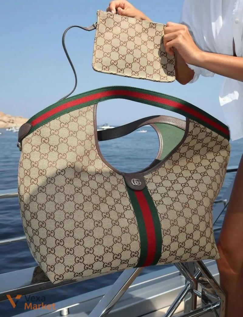 Шоппер Gucci текстиль + шкіра — фото 2