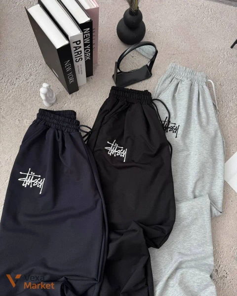 Штани Stussy з вишивкою, чорні, сірі, сині