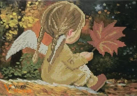 Схема для вишивки бісером "Ангелятко з кленовим листком", формат А4, габардин