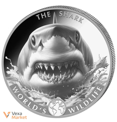 Срібна монета Конго "Дике життя. Акула" 1 oz Ag 999,9