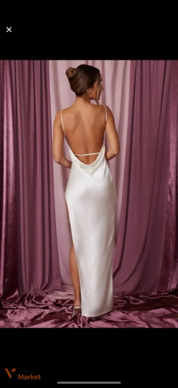 Сукня Поллі Cowl Neck High Slit Maxi Dress in Ivory Розмір L — фото 3