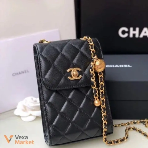 Сумочка Chanel для мобільного телефону чорна натуральна шкіра