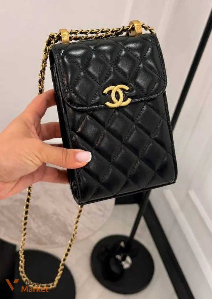 Сумочка Chanel для мобільного телефону чорна натуральна шкіра — фото 2