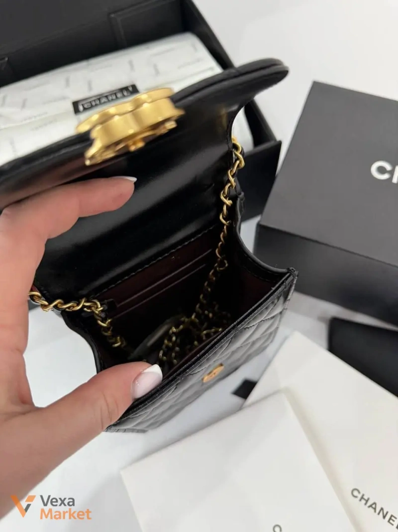Сумочка Chanel для мобільного телефону чорна натуральна шкіра — фото 3
