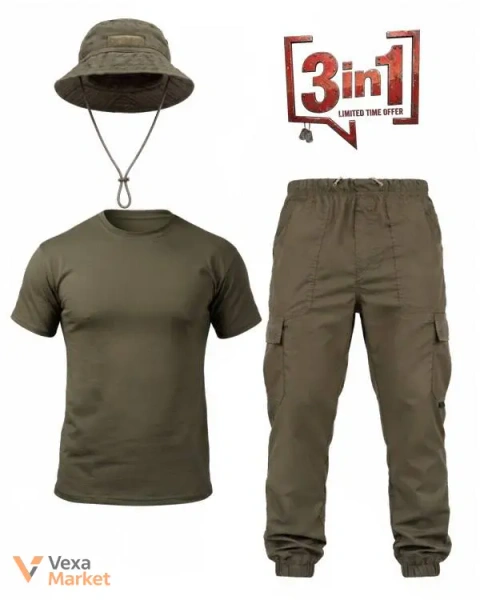 Тактичний комплект 3в1 Tactical Coyote: футболка, карго-штани, панама
