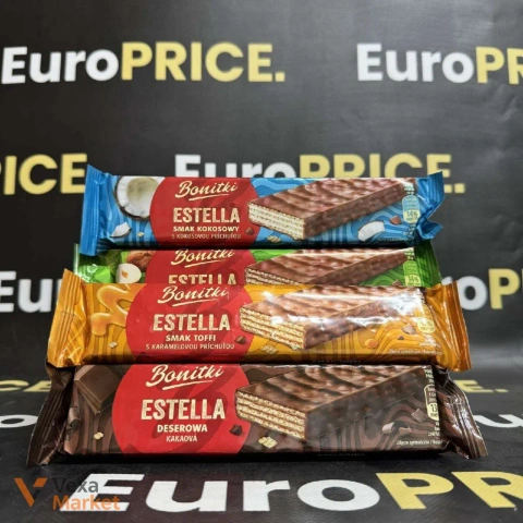 Вафлі Bonitki Estella Кокос, Горіх, Карамель, Шоколад 50г